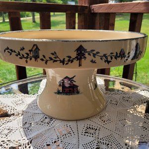 Home & Garden Party Collection Bird House Pattern Cake Plate & Stand 10 3/4"D